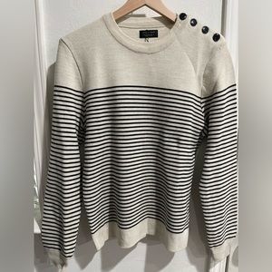Zara Men’s Cream/Black Button Striped Sweater